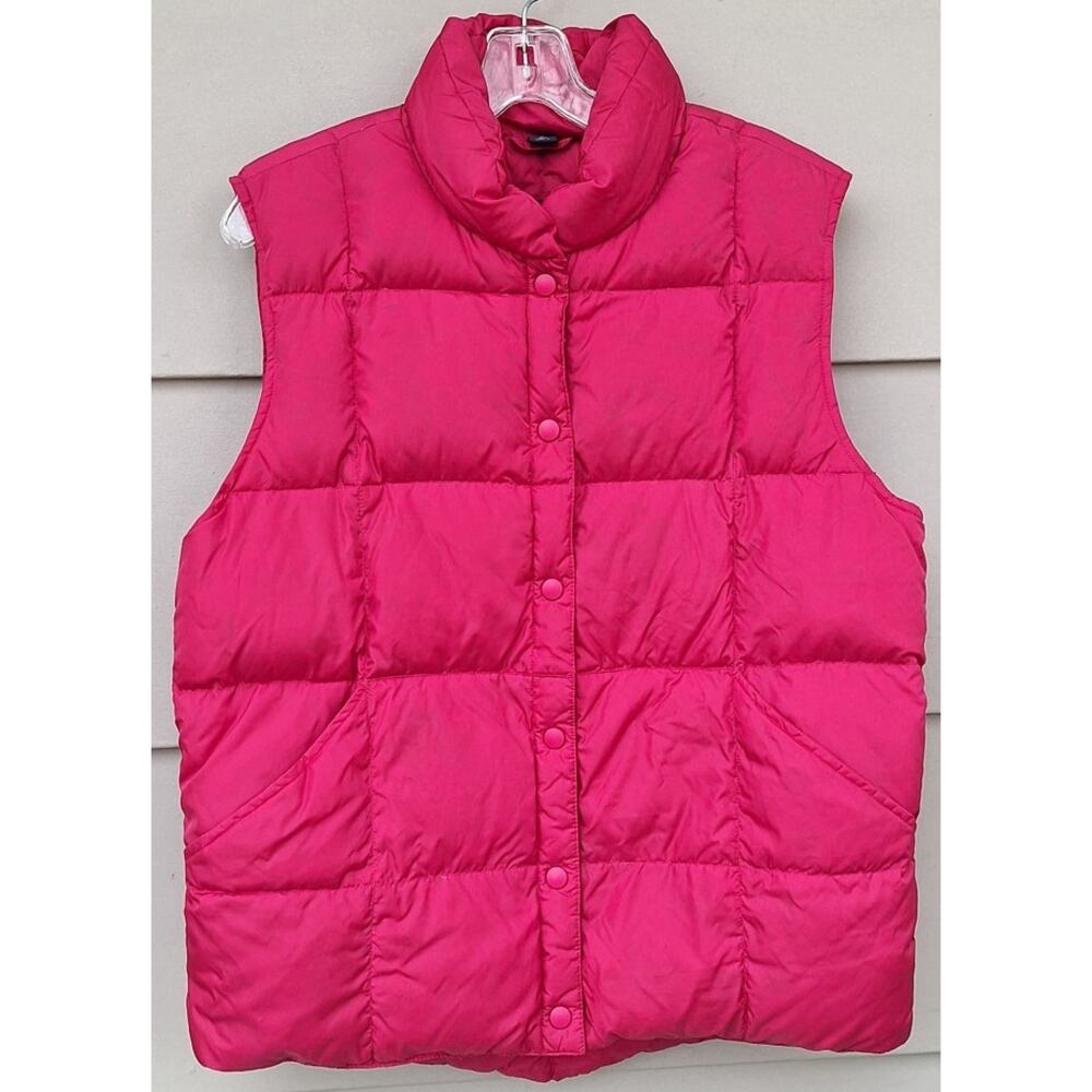 Land's End Women's Goose Down Puffer Vest Dark Pink Size M 10-12 Inulation Snaps